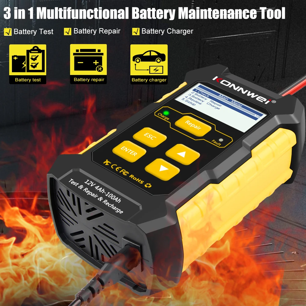KONNWEI KW510 12V Car Battery Tester Full Automatic 5A Charger 3 in 1 Lead Acid Pulse Repair Tools Free Shipping | Автомобили и