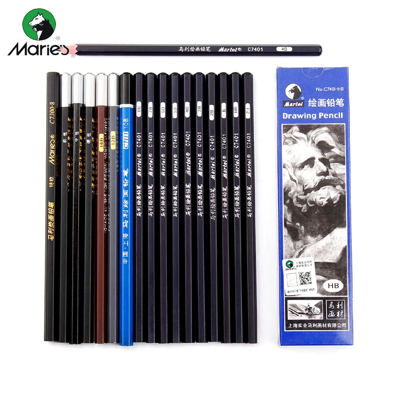 aliexpress.com - Maries Black Sketch Pencil Professional Drawing Pencil HB 2H B 2B 3B 4B 5B 6B 7B 8B 10B 12B 14B Art Stationery Supplies