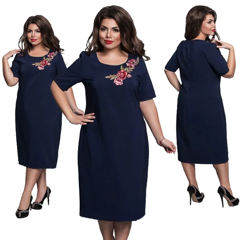 Elegant Embroidery Dresses 6XL Women Spring Summer Party Dress Plus Size Midi Straight Slim Red | Женская одежда