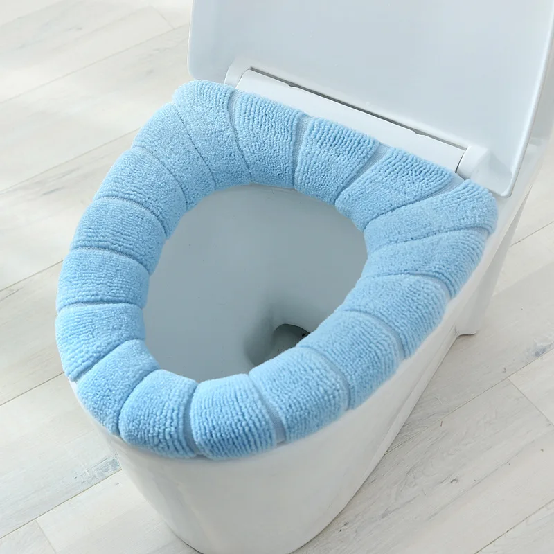 winter warm toilet seat cover o shaped cushion toilet seat washable bathroom accessories knitted solid color soft free global shipping