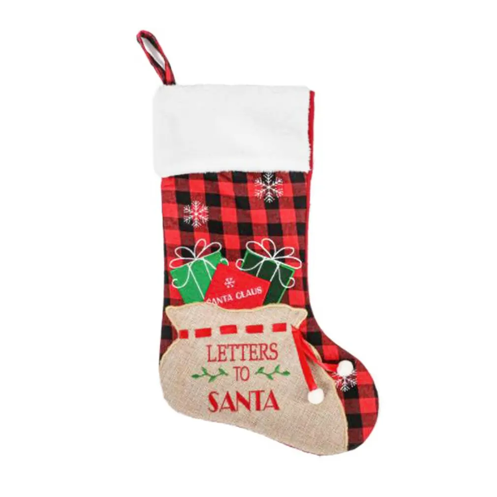 

Christmas Stocking Kids Gift Bag Lattice Candy Bag Noel Christmas Decorations For Home Sock Christmas Tree Decoration