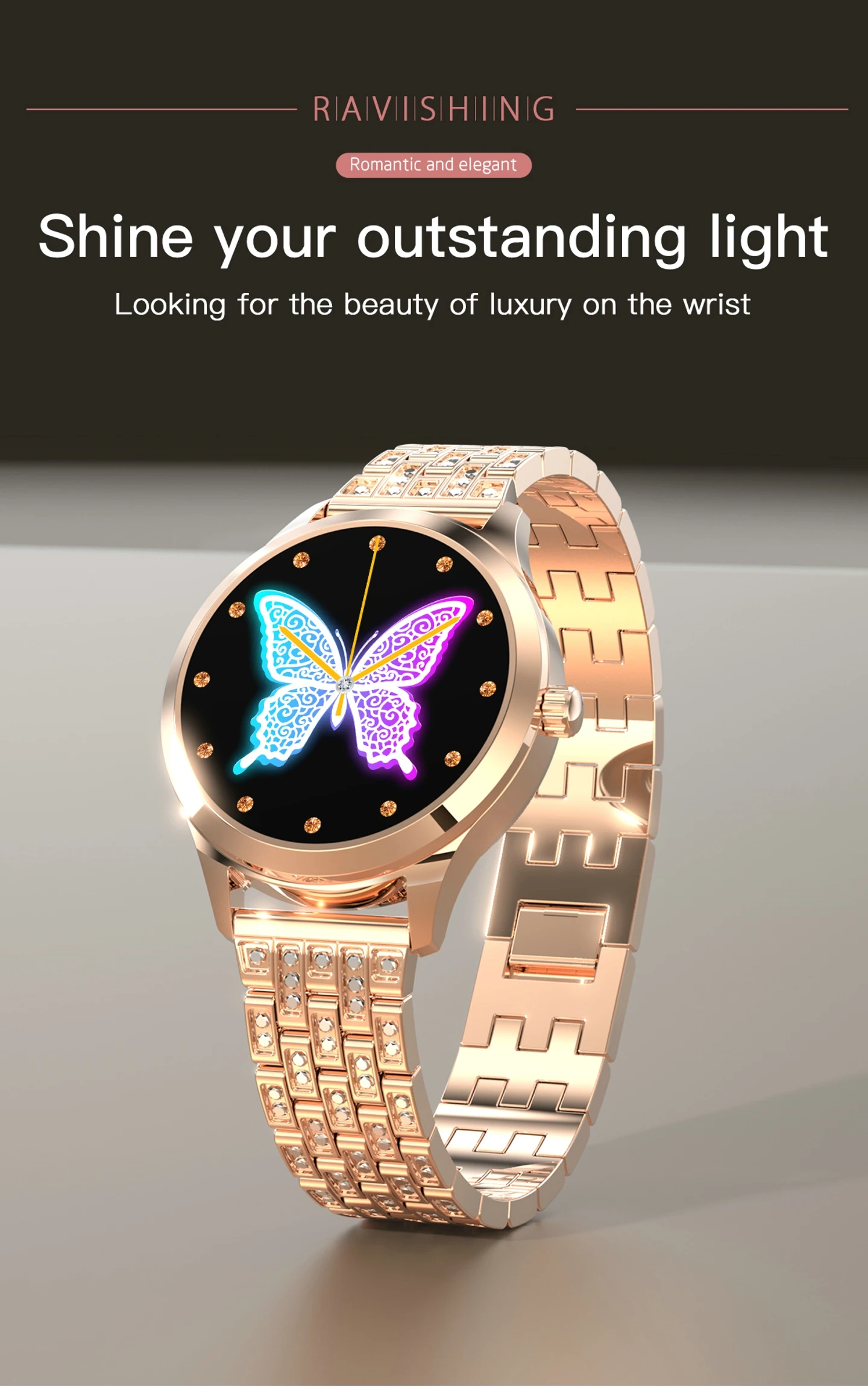 

Smart Watch Lady Diamond Strap DIY Dial All Stainless Steel IP68 Waterproof Bracelet Watch