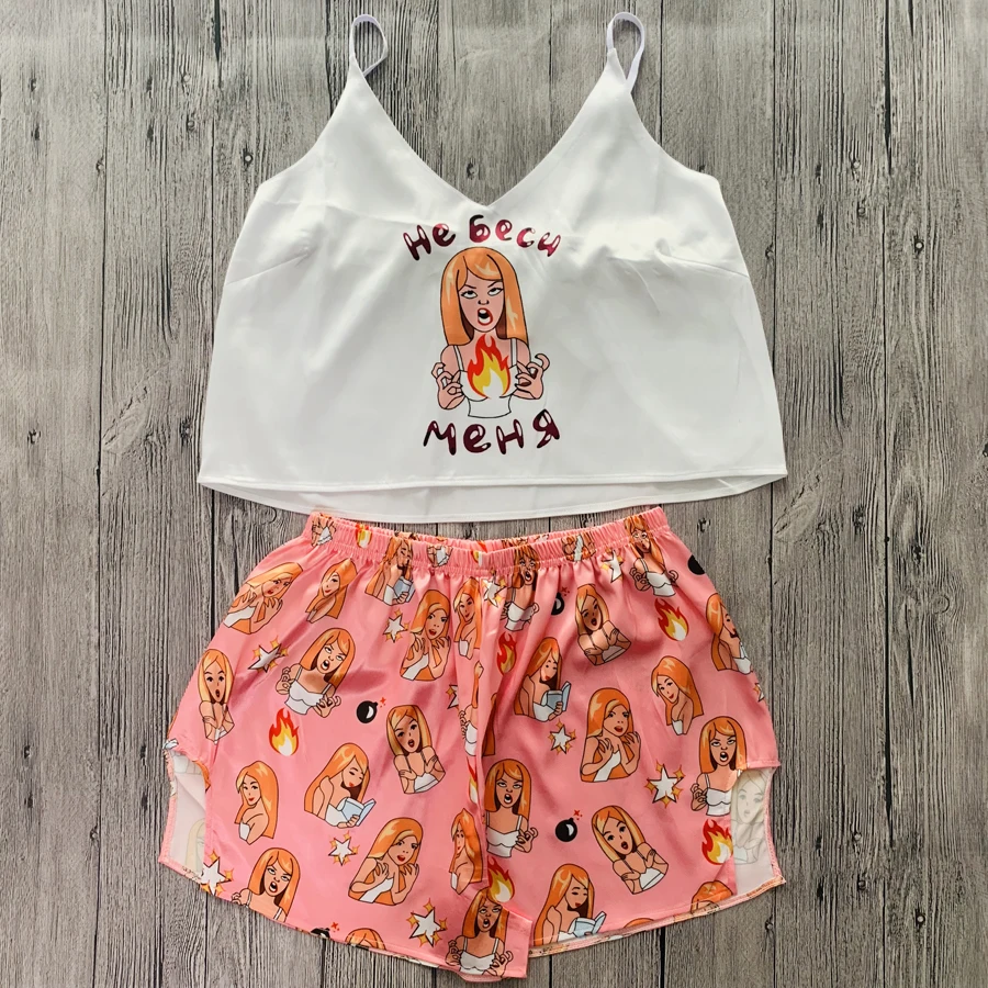 Винтажная Пижама Женский пижамный комплект с милым мультяшным рисунком льва