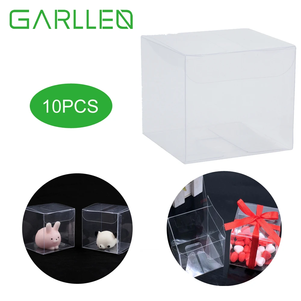 

GARLLEN 50pcs 5cm Clear PVC Transparent Clear Macaron Square Cube Boxes for Packaging Small Gift & Craft Candy Jewelry Chocolate