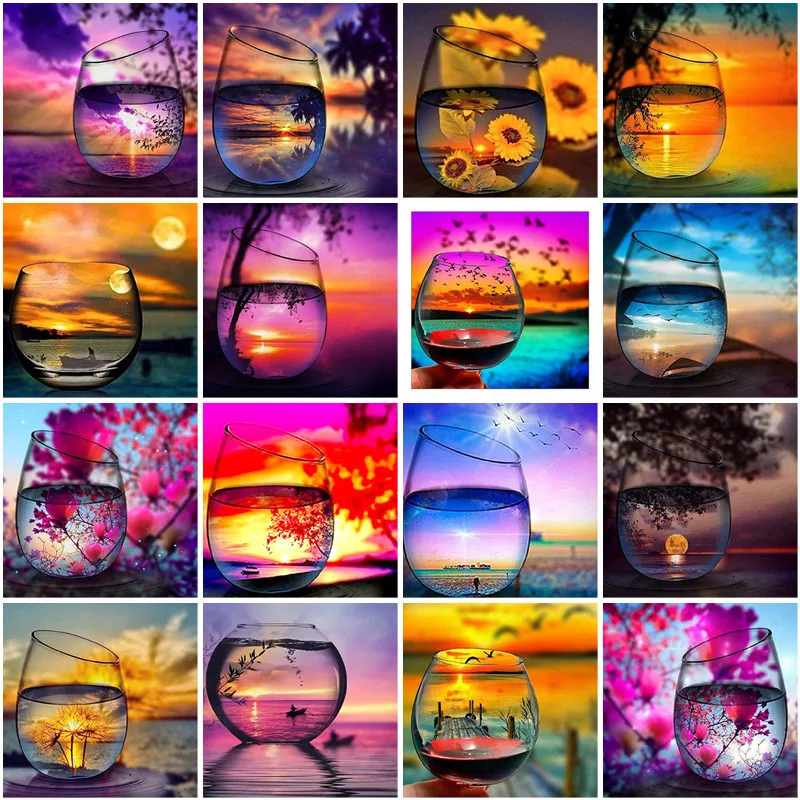 DIY 5D алмазная картина чашка морской пейзаж полная круглая дрель мозаика Алмазная