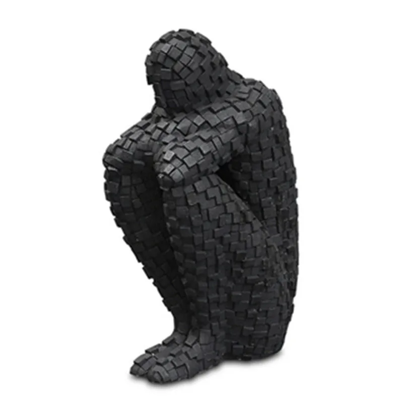 CREATIVE ABSTRACT MOSAIC RESIN BLACK ABSTRACT MALE THINKING FIGURE SCULPTURE CARVED HOME DECORATION ACCESSORIES A1104