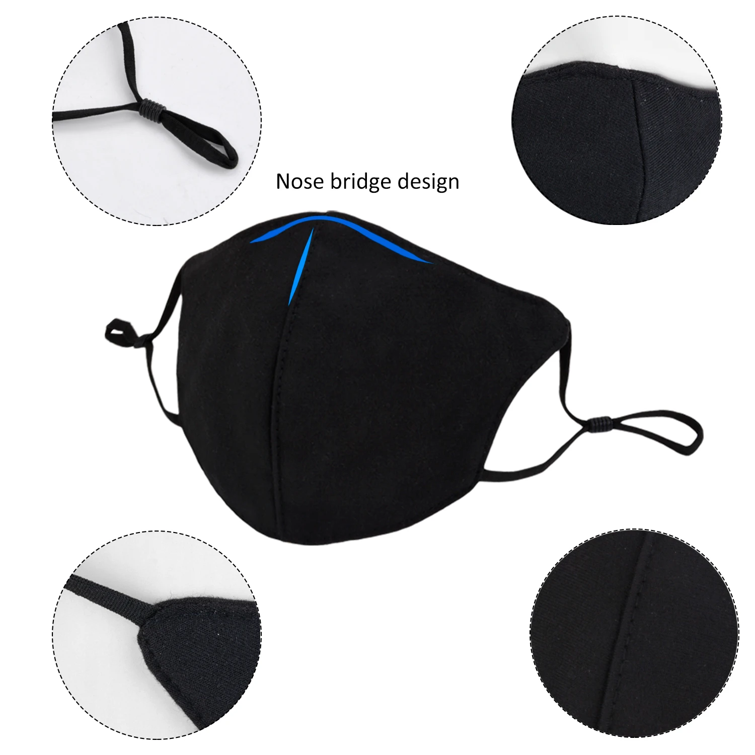 

3Pcs Black Bilayer Cotton Mouth Mask Anti Haze Dust Washable Reusable Double Layer Dustproof Mouth-muffle Winter Warm Mask