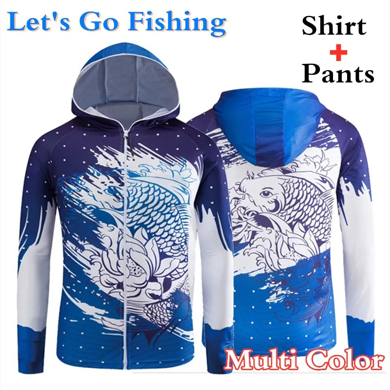 

Outdoor Long Sleeve Fishing Clothes Men Summer Sunscreen Quick Dry Breathable Mosquito-proof Hooded Fishing Clothing Shirt Pants