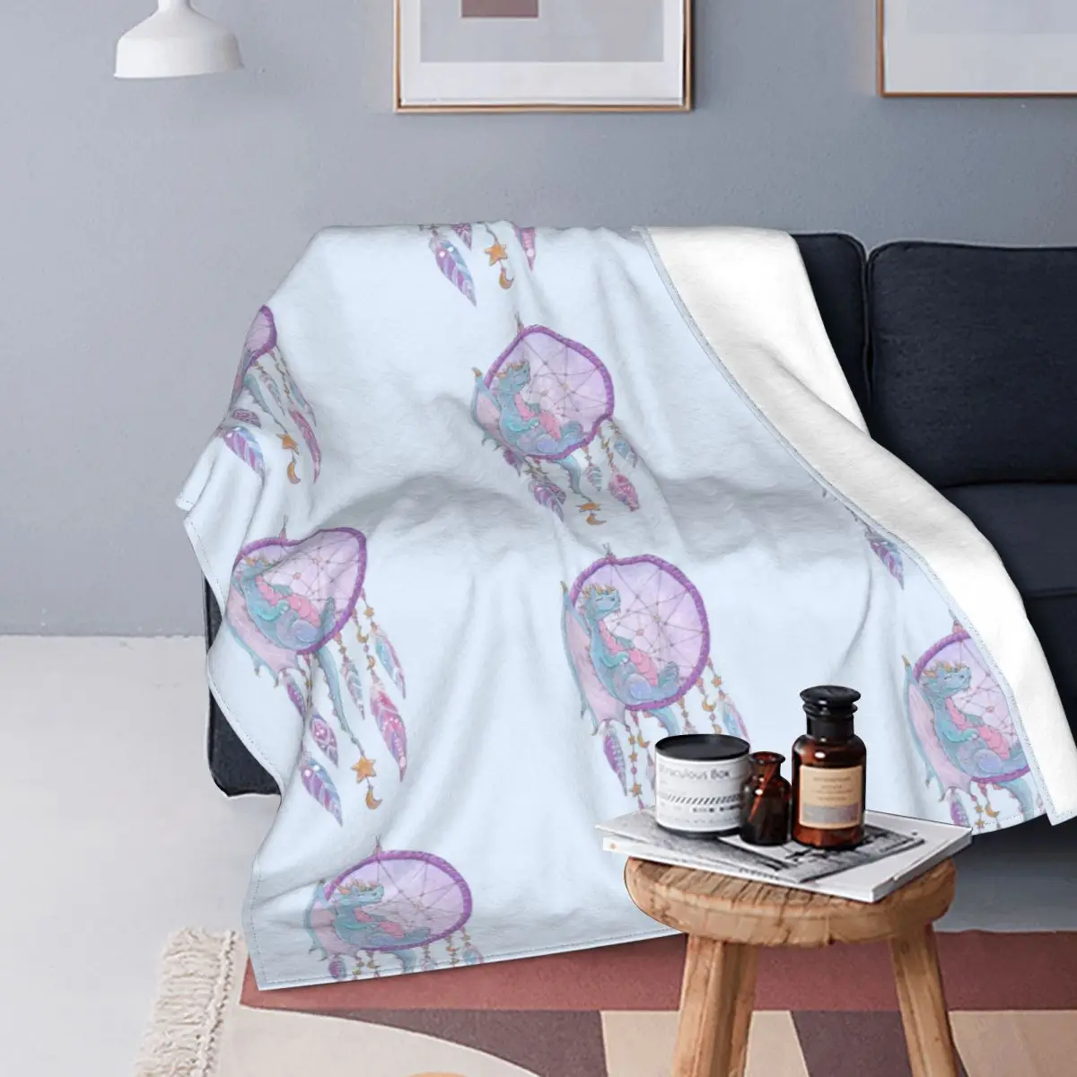

Dreamcatcher Blankets Coral Fleece Plush Decoration Feathers Breathable Lightweight Thin Throw Blankets for Bed Car Bedspreads