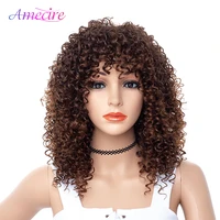 short curly wig with bangs synthetic afro kinky curly wig for black women heat resistant fiber daily party wigs