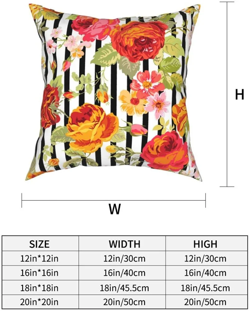 

Rose pillowcase striped flower pillowcase decoration pillowcase hug pillowcase square car sofa home decoration 18X18 inch