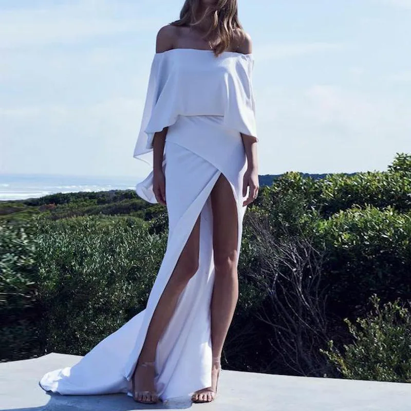 Женское платье макси без бретелек однотонное офисное с коротким рукавом весна