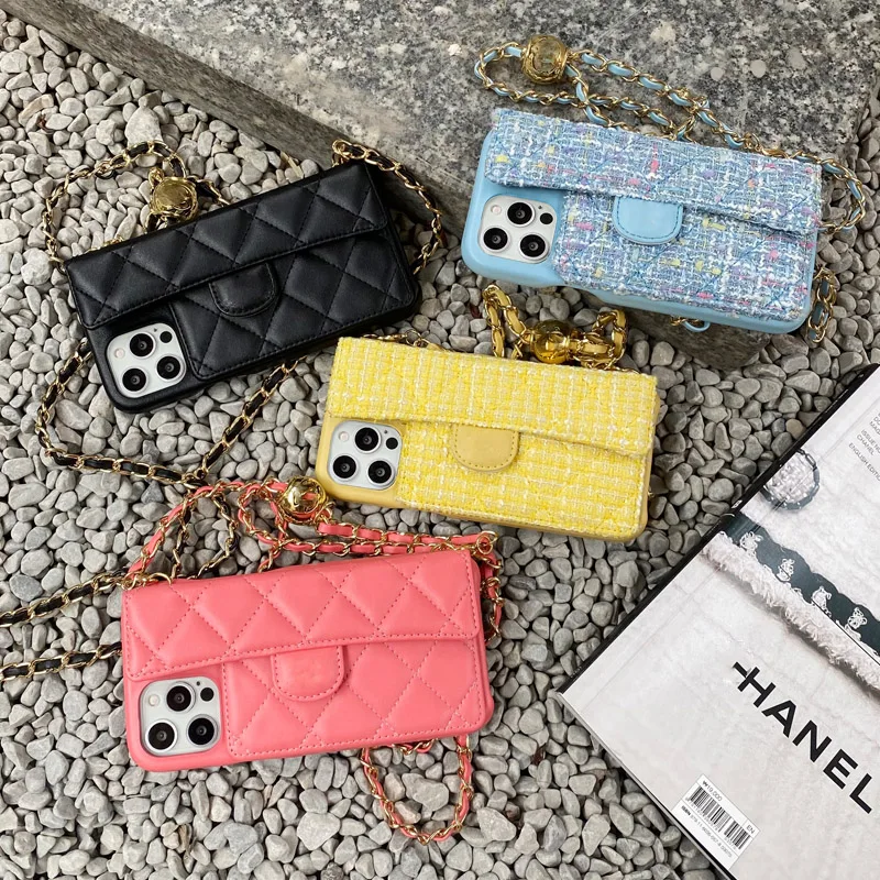 

Luxury Brand Lambskin Leather Chain Strip Phone Case For iphone 11 12 pro Xs max XR X 7 8 plus Crossbody Wallet Card CC Cover