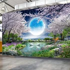 Фотообои на заказ, настенная бумага с изображением Луны, цветущей вишни, дерева, природы, пейзажа, для гостиной, спальни, фото, домашний декор