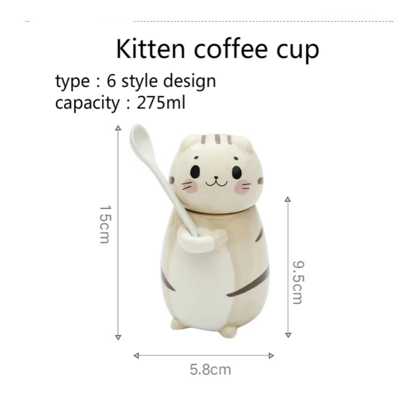 Кошки чашка котенок моделирование Керамика Кофе с крышкой и ложкой мультфильм