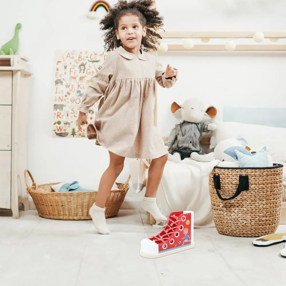 

2Pcs Wooden Lacing Shoe Kids Learn to Tie Shoelaces Shoes Tying Teaching Kit