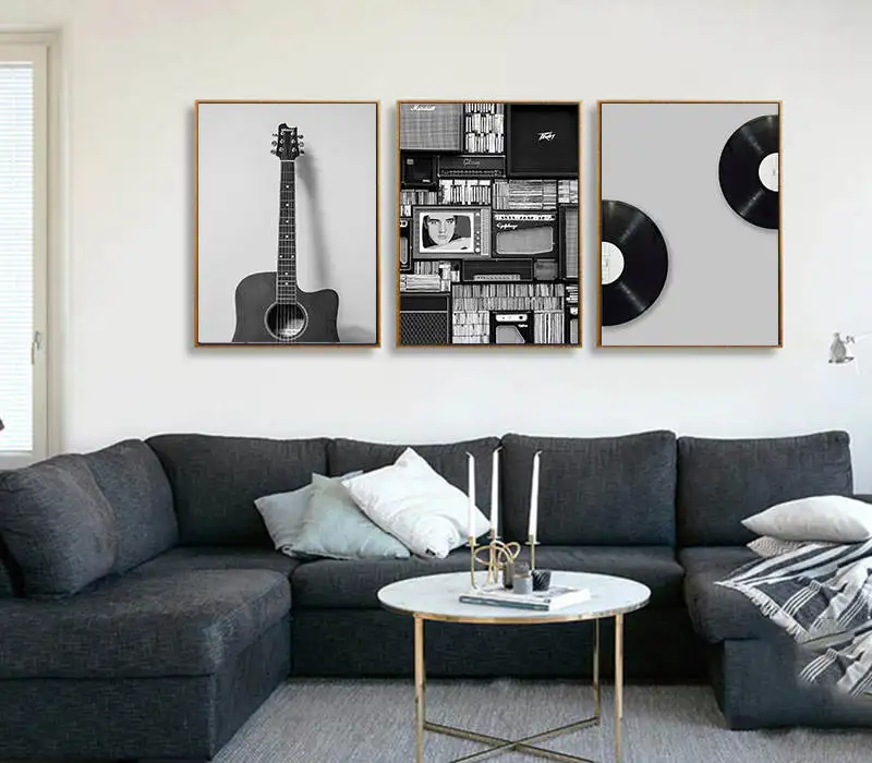 Vintage Music Prop Nordic Canvas Painting Home Decor Wall Art Retro Black White Guitar Office Living Room Picture Minimalist ART | Дом и сад