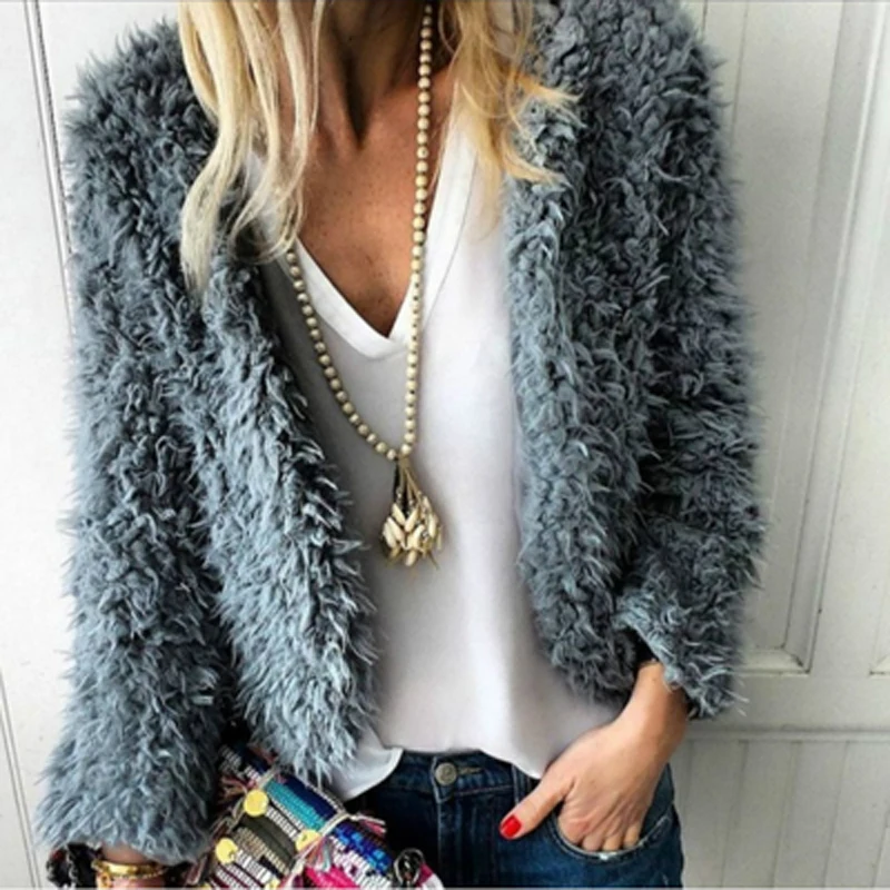 

Women's Fashion Soft Plush Jacket Coats Autumn Casual Long Sleeve Loose Tops Outwear Winter Streetwear Harajuku Cardigan Mujer