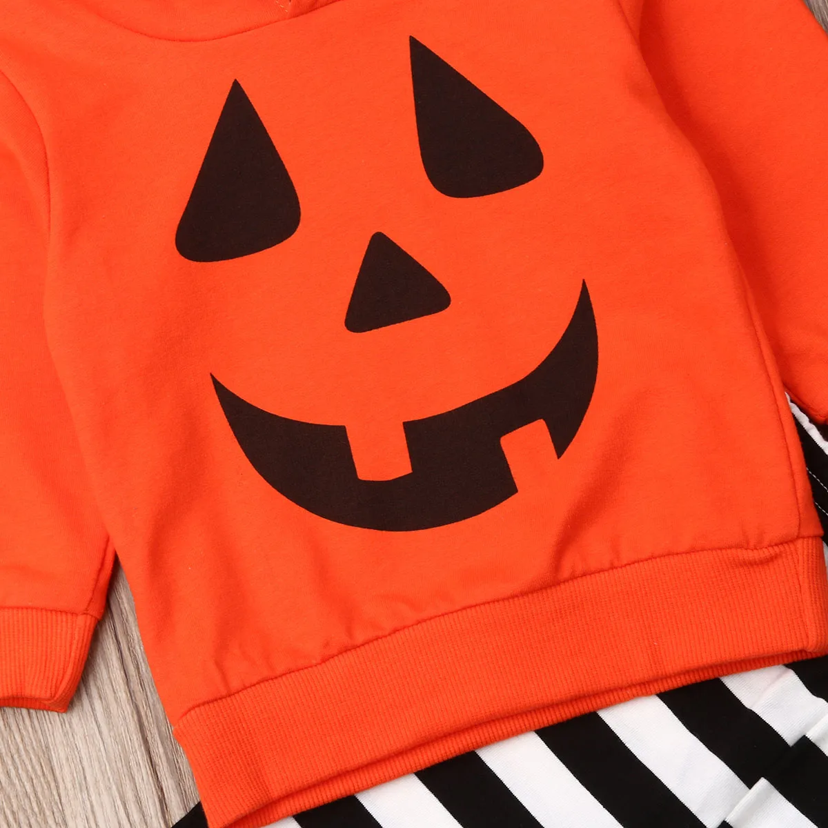 2019 Baby Autumn Winter Clothing Toddler Girl Boy Halloween Clothes Pumpkin Hooded Tops Stripe Long Pants 2Pcs Set Outfits | Детская