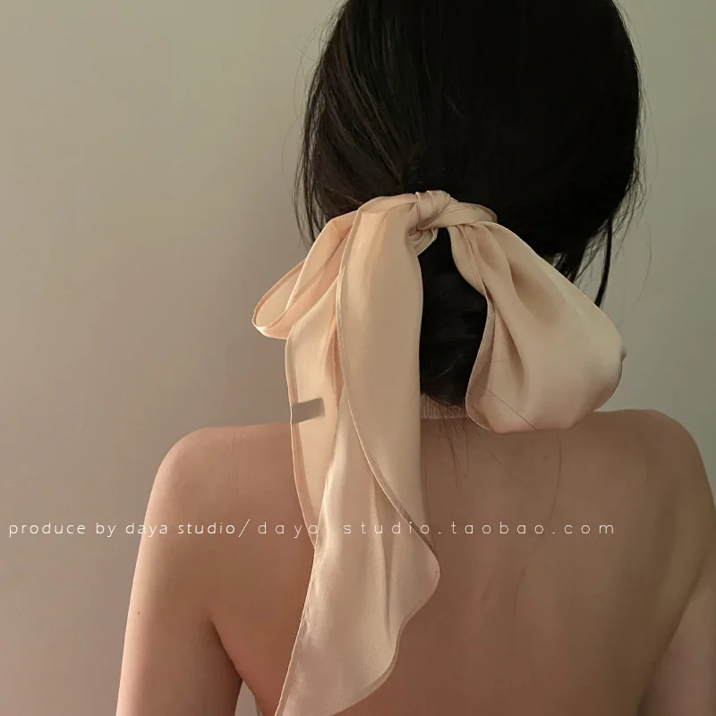 

atmosphere French elegant solid color narrow long silk scarf champagne gentle fairy temperament high sense binding hair ribbon
