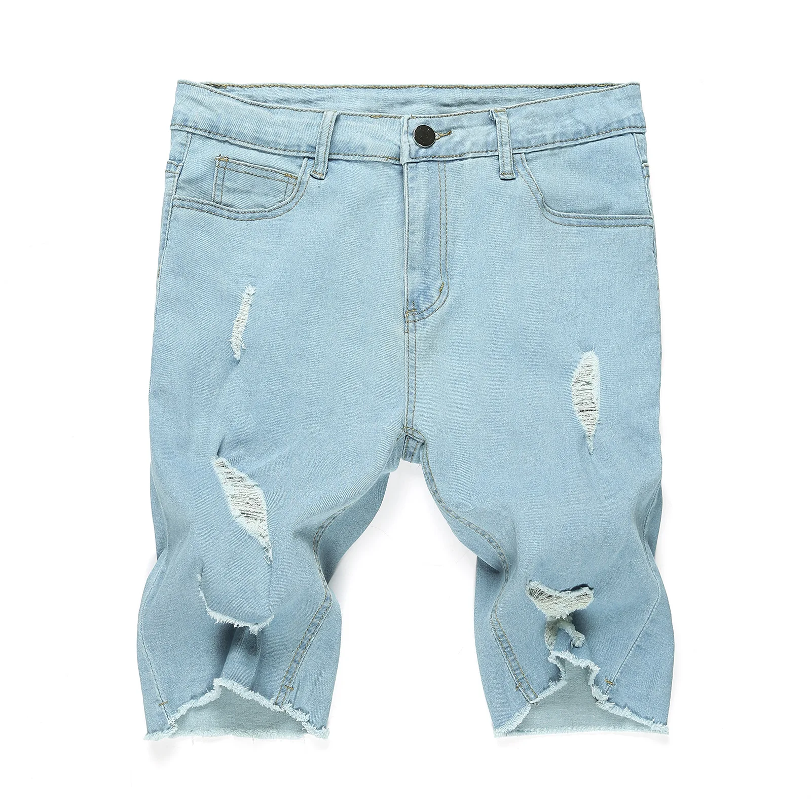 

2021 Summer Men Stretchy Ripped Skinny Biker Embroidery Print Jeans shorts Destroyed Hole Slim Fit Denim hole Shorts