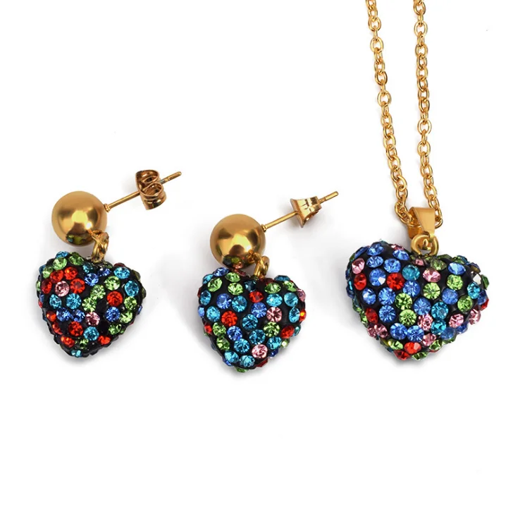 Женские Ювелирные наборы ожерелье и серьги с разноцветными кристаллами кулоном