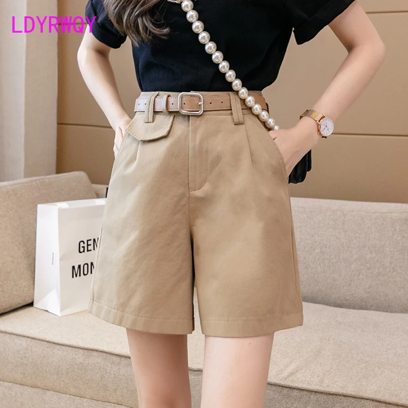 

LDYRWQY 2021 summer new Korean version loose solid color zipper casual all-match temperament outer wear fashionable shorts