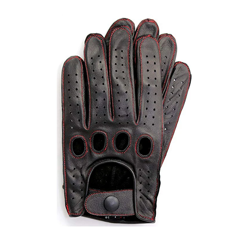 

New Arrival Luxury Mens Leather Gloves Mittens Hole Button Breathable Goat Genuine Leather Men Driving Gloves For Male Mitten