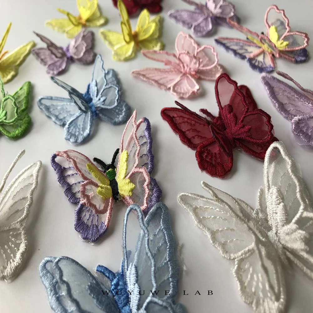 5 шт./лот многоцветные Diy стерео двухслойные бабочки вышивка кружева ткань