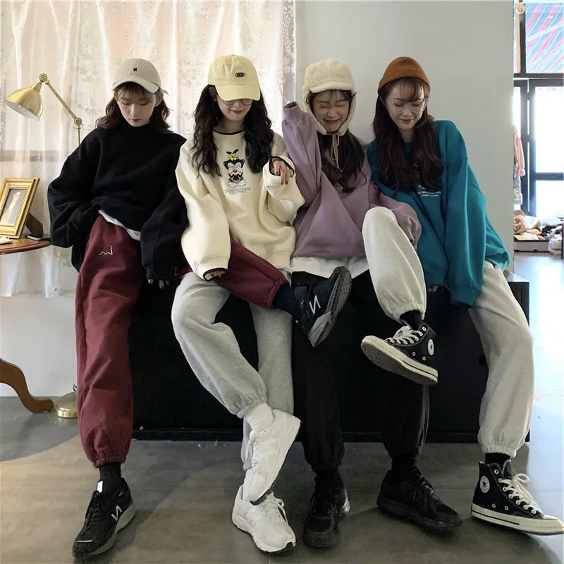 

Pants Women 2020 Spring New Embroidery Elastic High Waist Ladies Trousers Loose Casual Beam Feet Pants Femme