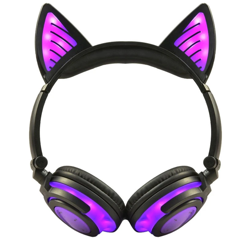 

Беспроводные Bluetooth-наушники, складные мигающие детские наушники с кошачьими ушками, игровая гарнитура со светодиодной подсветкой фиолетов...