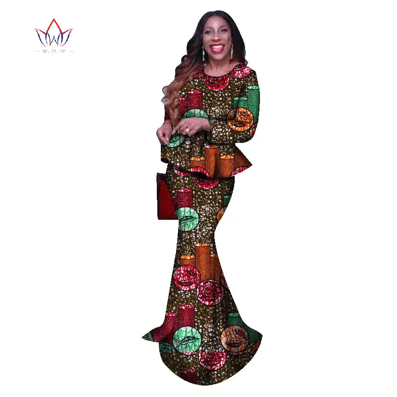 

Floor-length Vestidos Africa Clothing Two Piece Set Plus Size Dashiki Women African Women o-neck Skirt Set High Quality WY1088