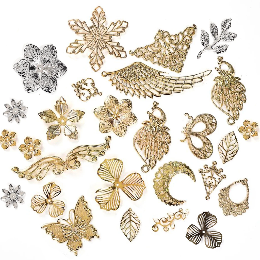 40 г/лот смешанный металлический цветок филигранные обертки золото родий