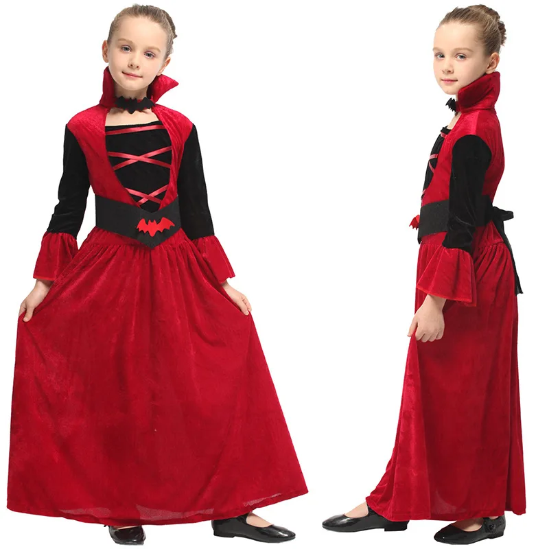 

Kids Girls Witch Devil Vampire Red Dresses Outfit Halloween Cosplay Costumes Masquerade Carnival Party Role Play Dress Up Suit