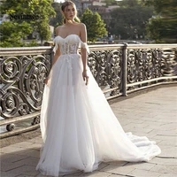 sevintage off the shoulder boho wedding dresses lace appliqued beach bridal gown princess wedding gowns plus size marriage