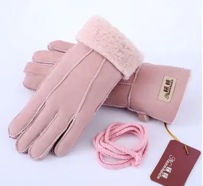 women pink Мужская осенне-зимняя утолщенная теплая цельная шерстяная меховая кожаная перчатка Мужская зимняя брендовая шерстяная меховая рукавица R2218 - Цвет: women pink