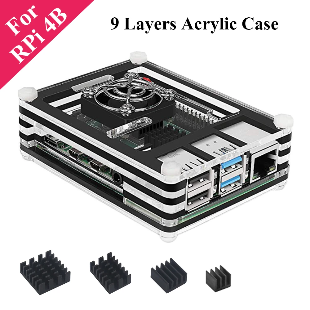 Для Raspberry Pi 4 акриловый чехол 9 слоев корпус с охлаждающим алюминиевым