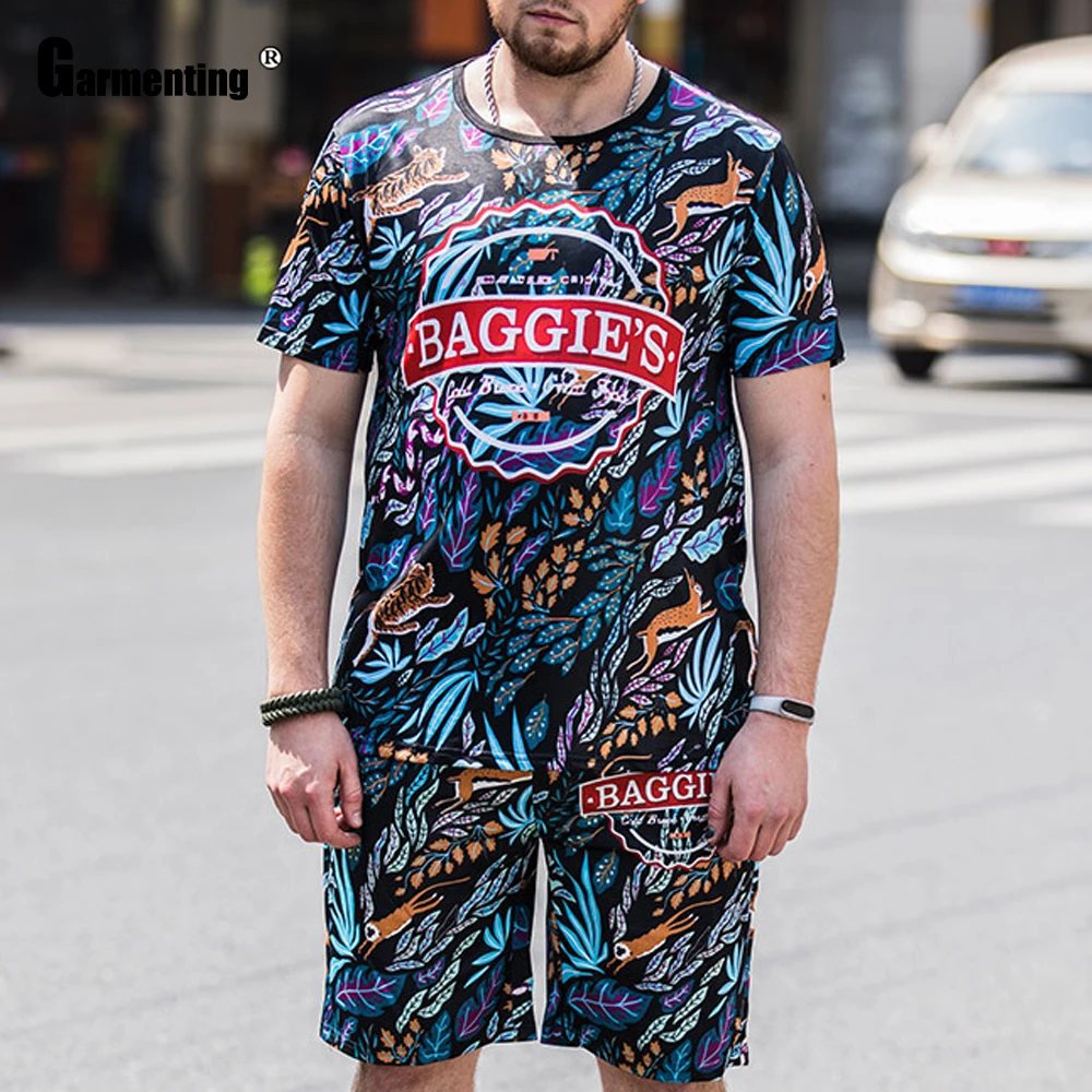 

Plus Size Men Shirt Sets Trend 2021 New Summer 3D Print Shorts Two Piece Sets Male Casual Top Pullovers Loose Mens Clothing 7XL