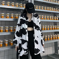 houzhou cow print women blouses korean style fashion autumn 2021 button up shirt loose long sleeve women shirt leisure tops
