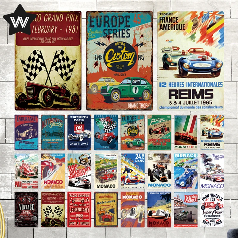 

Monaco Metal Sign Shabby Chic Vintage Metal Tin Signs Racing Car Man Cave Plate Retro Style Wall Stickers Tin Plate Decor Plaque
