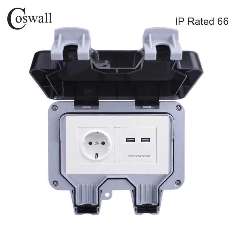 Водонепроницаемая уличная настенная розетка с защитой от атмосферных