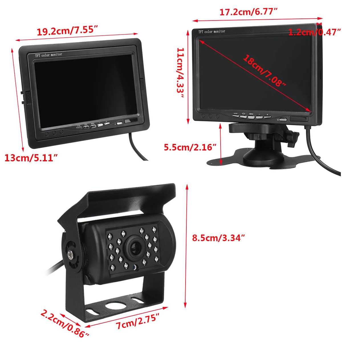 

CCD HD IR LED 2X Car Truck Rear View Camera Reverse Backup Parking 7" LCD Monitor Display For Truck Bus RV Trailer SUV