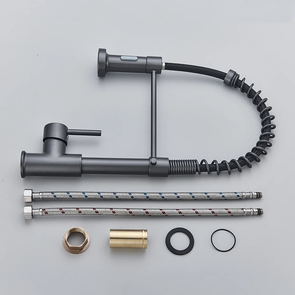 Матовый черный вытяжной кухонный смеситель Золотой с вращением на 360 градусов