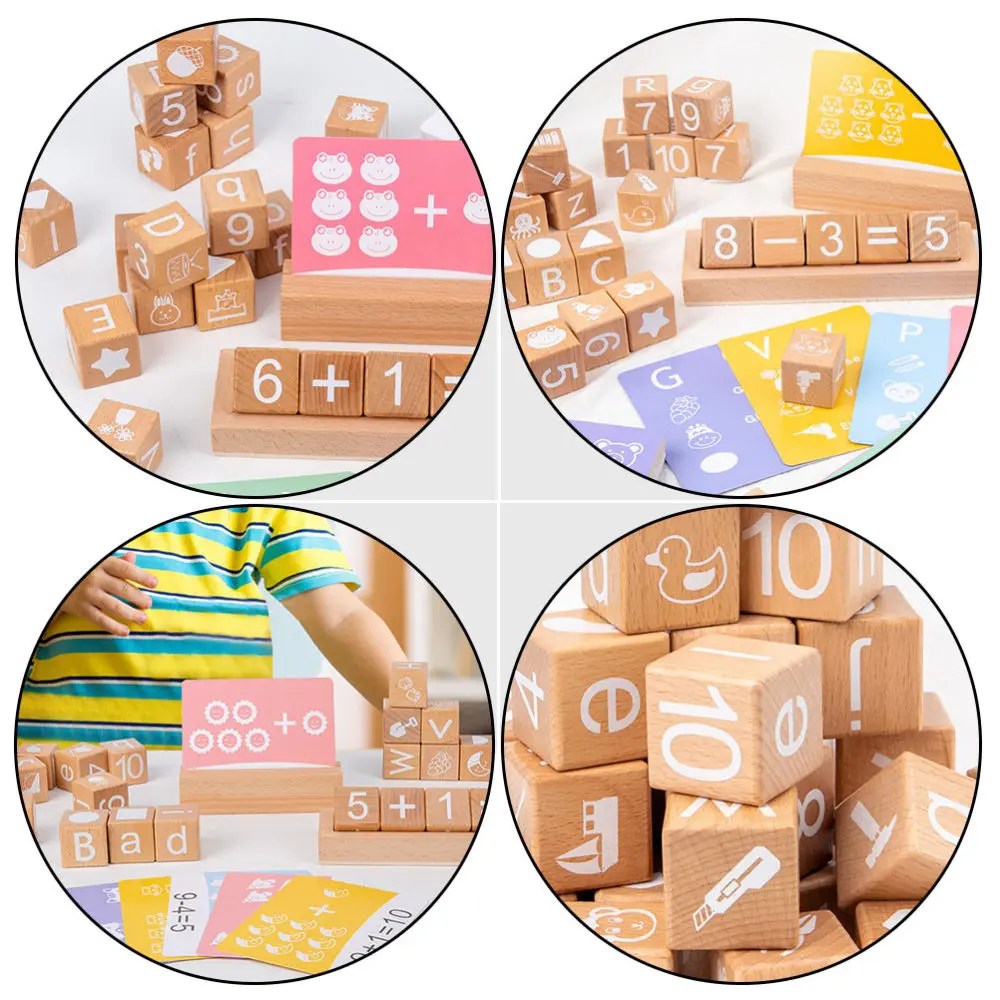 

1 Set of Wooden Digital Building Blocks Stacking Toys for Baby (Light Brown)