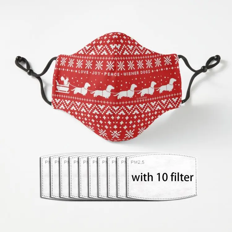 

Рождественская Пылезащитная маска Dachshunds с рисунком Свитера на половину лица, Пылезащитная черная Повседневная теплая маска унисекс