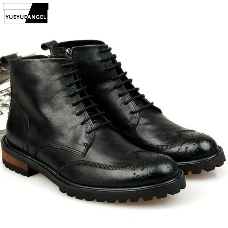 Мужские ботинки из натуральной кожи с круглым носком на шнуровке|Защитная обувь|