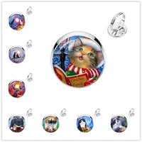 statement jewelry glass cabochon dome rings fashion cute anime cat cartoon jewelry for women men kids gift