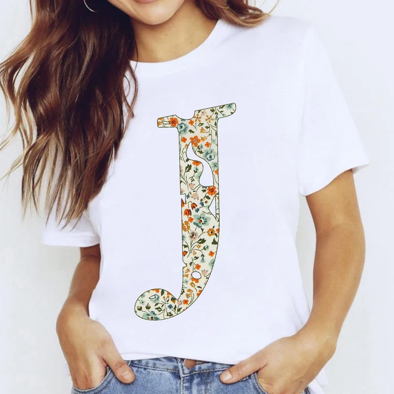 

T-shirt Women Summer 26 Letter tee shirt femme A To Z Alphabet Short Sleeve Female t shirt Casual Korean Style ladies Tee Tops