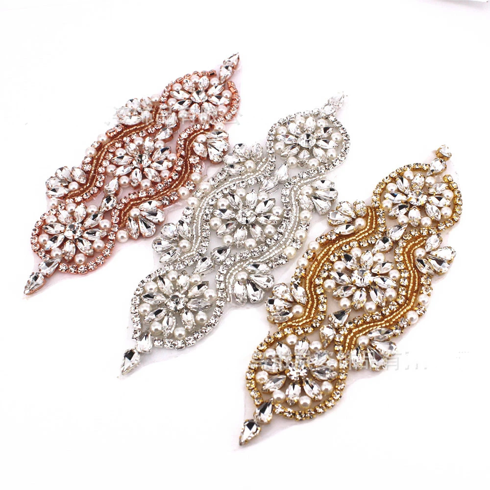 Свадебный ремень стразы из розового золота с жемчугом свадебная Аппликация