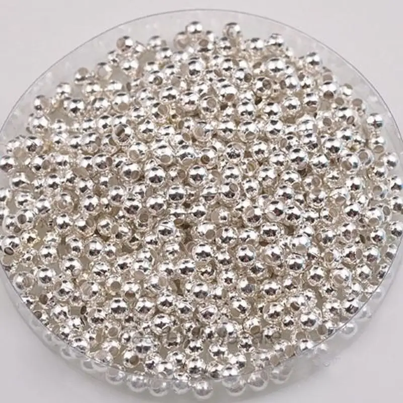 Оптовая продажа 1000 шт круглые металлические серебряные бусины 3 мм для